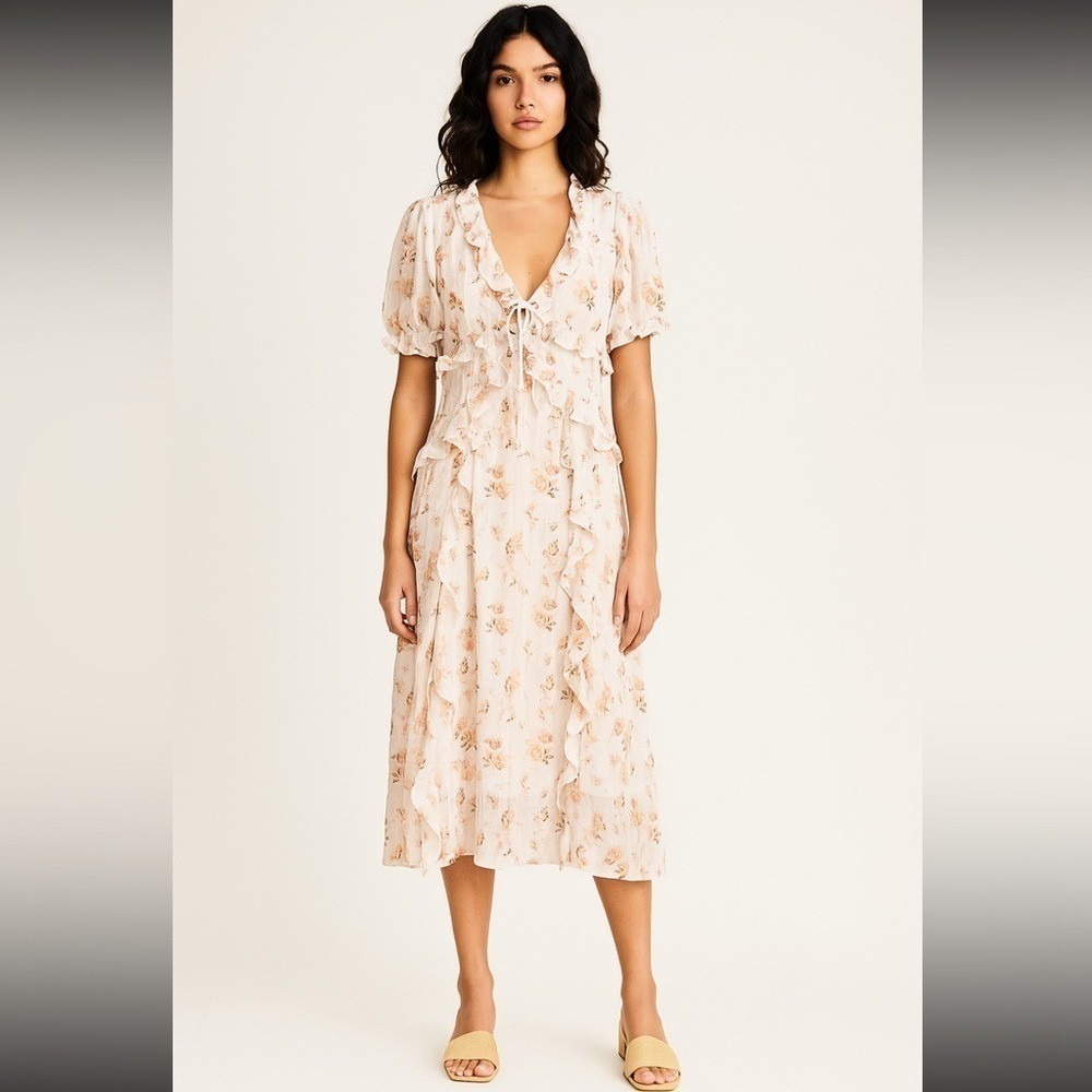 Storia Cream Floral Midi/Maxi Long Dress Bohemian Cottagecore Prairie XL